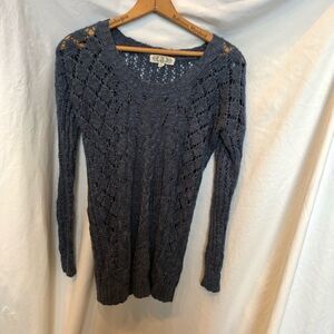 Pink Rose Sweater Pullover Midnight Blue Medium